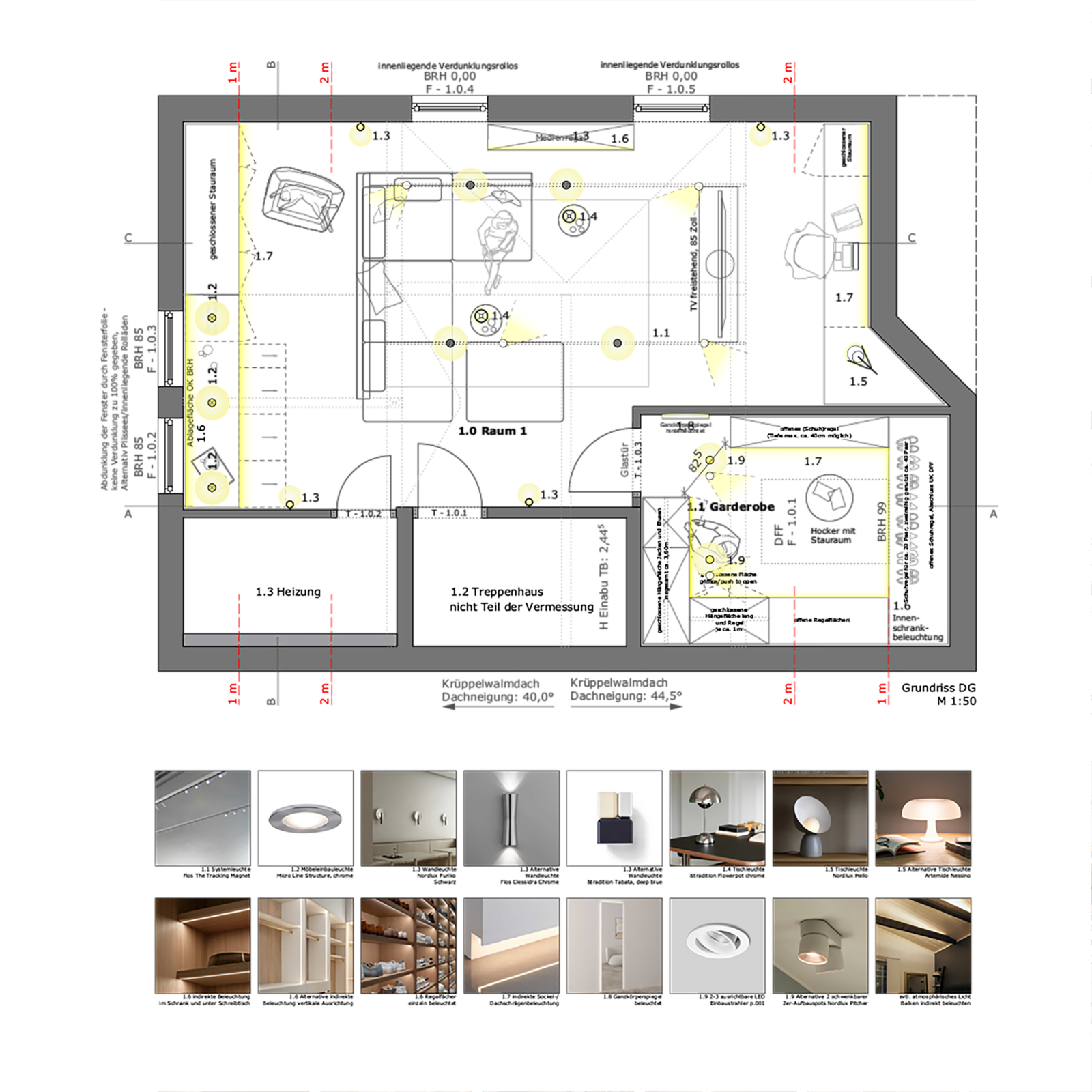 Beleuchtungskonzept – Grundriss Dachgeschoss