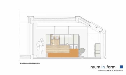 Raum In Form- Innenarchitektur & Architektur Kerstin Bertz-Helmbrecht Finalkonzept  Bürogebäude (4) Schnittansicht Empfang
